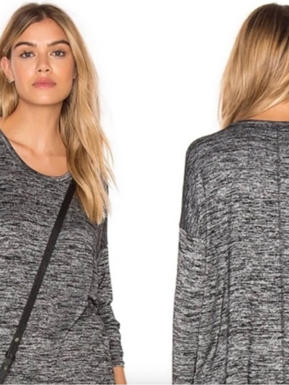 rag & bone Marled Scoop-Neck Long Sleeve Top - Black & Gray